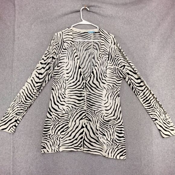 J McLaughlin Cardigan Sweater Womens Sz M Black White Zebra Striped Button Down - Picture 1 of 12